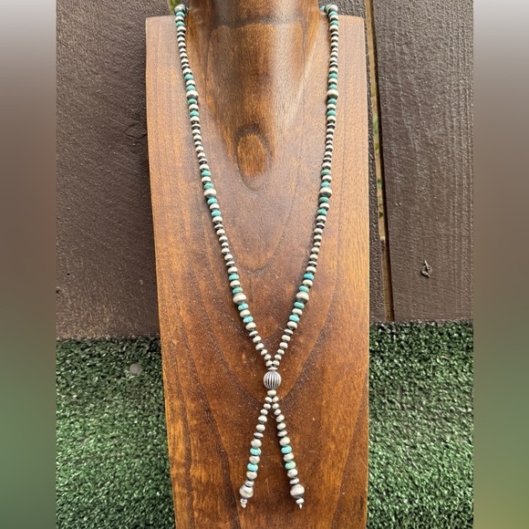 Jacla Sterling Silver Multi Graduated Turquoise Pearls Bead Necklace 24 inch